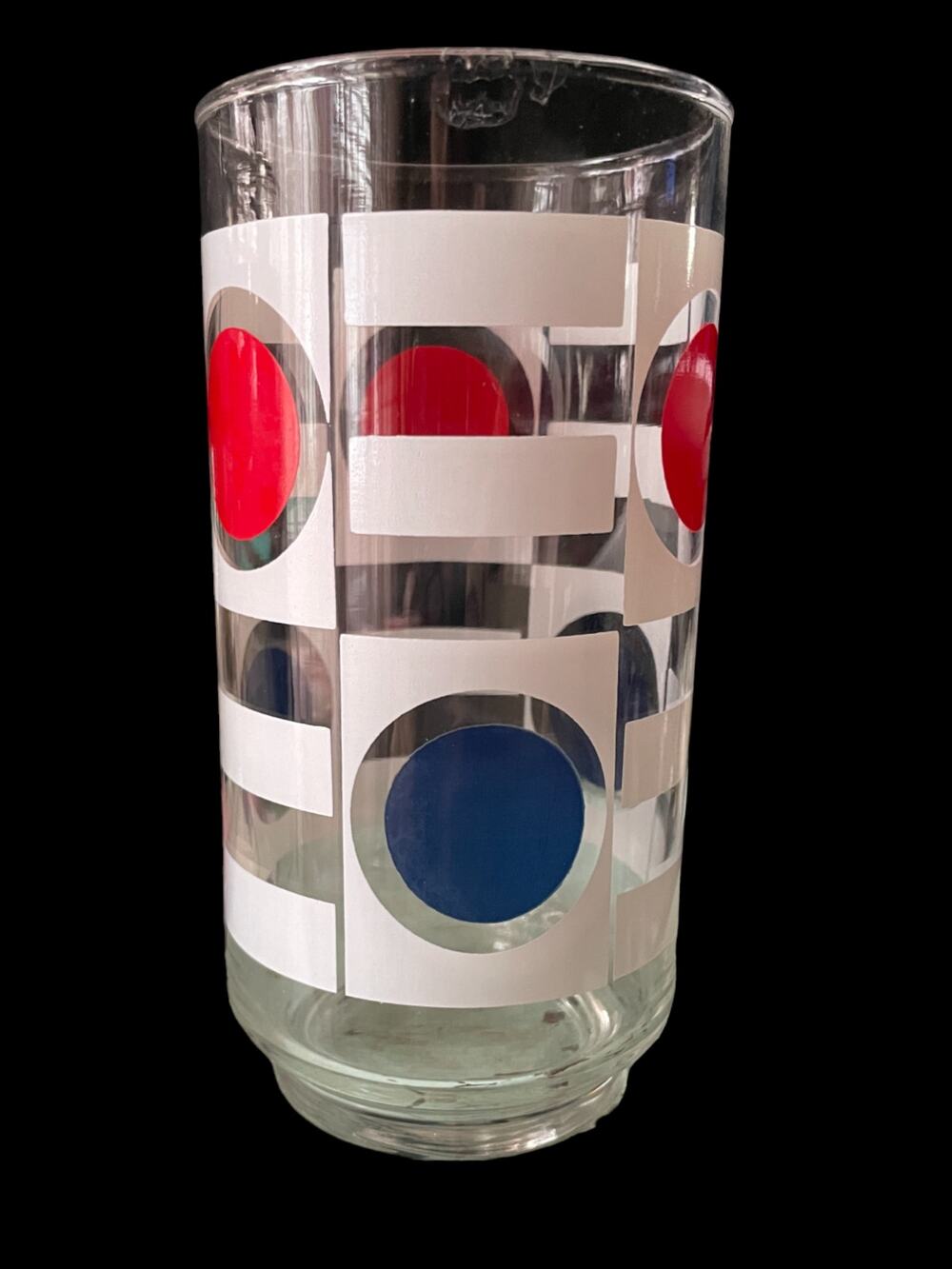 Vintage Libbey Red White Blue Geometric Tumbler Glasses set of 7 EUC